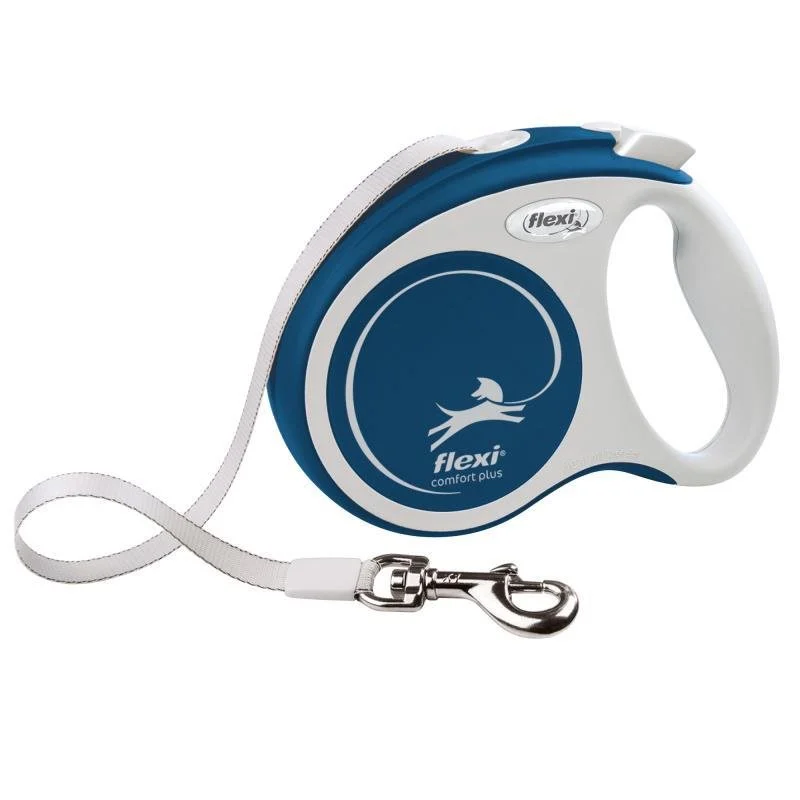 Flexi Comfort Plus Trela Extensível Azul com Fita Robusta e Pega Ajustável
