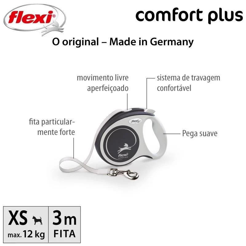 Flexi Comfort Plus Trela Extensível Preta com Fita Robusta e Pega Ajustável - Image 2