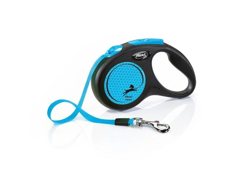 Flexi Neon Trela Extensível Azul Néon Refletora para Cães