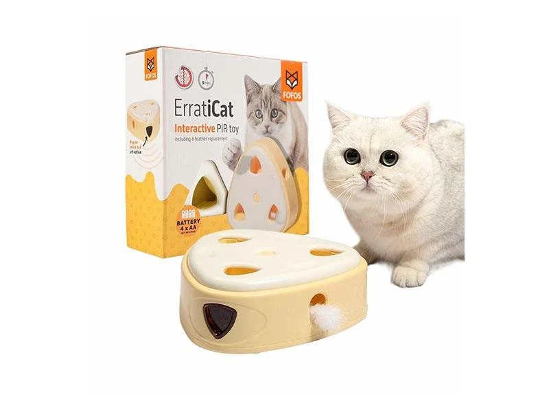 FOFOS Brinquedo Interativo Caixa de Queijo com Penas para Gatos