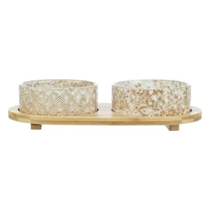 Gamelas em cer芒mica com suporte em bambu - Trixie