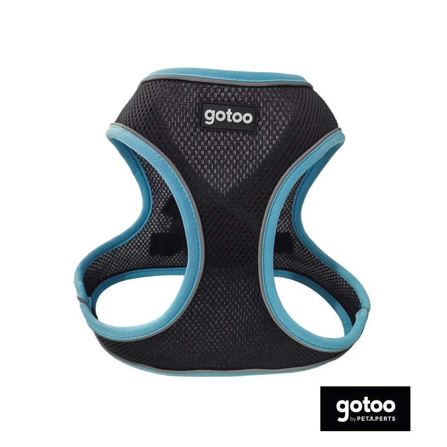 Gotoo Peitoral ajustável de malha turquesa/preto para cães - Image 2