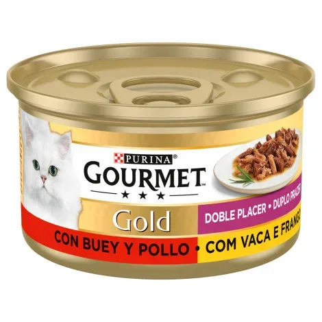 Gourmet Gold Duplo Prazer para gato – Vaca e Frango – Quantidade: 85 g