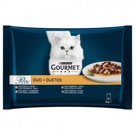 Gourmet Perle Duetos de carne – Alimento húmido para gato – Quantidade: PACK 4 x 85 g