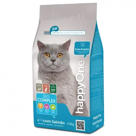 happyOne Esterilizado – Ração seca para gato adulto – Salmão – Quantidade: 2 kg
