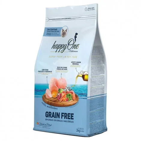 happyOne Mediterraneum Esterilizado – Ração seca sem cereais para gato – Aves – Quantidade: 2 kg