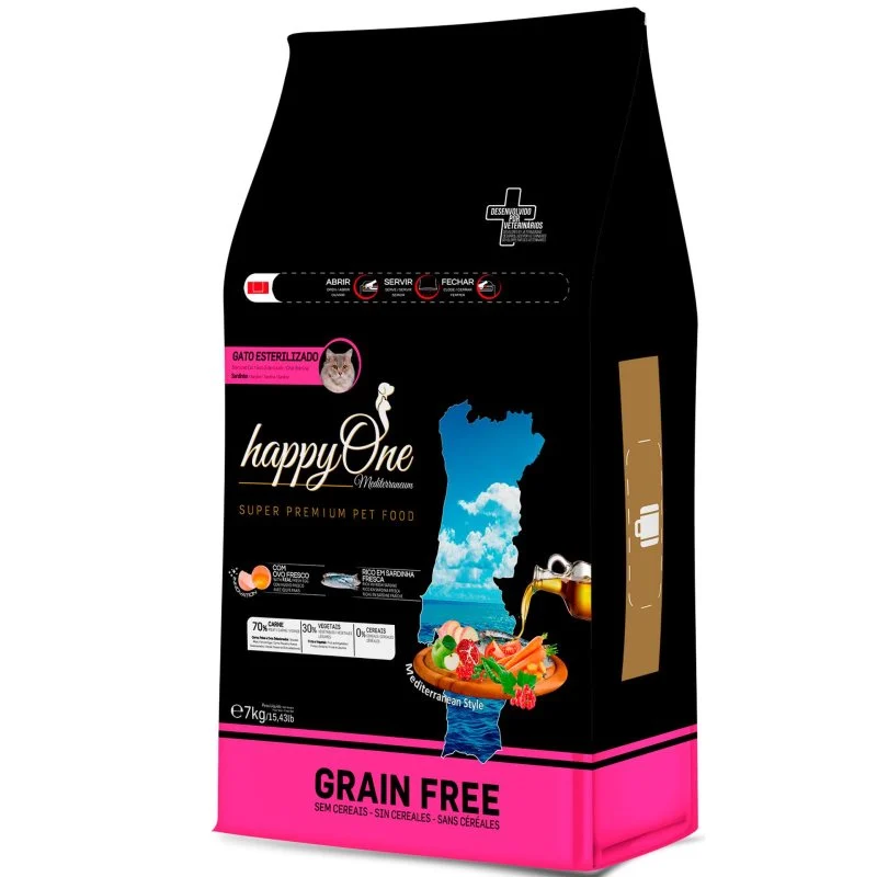 happyOne Mediterraneum Grain Free Gato Esterilizado – Sardinha Fresca