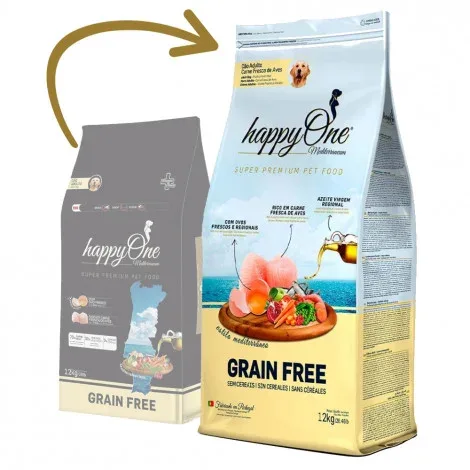 happyOne Mediterraneum – Ração seca sem cereais para cão adulto – Aves – Quantidade: 12 kg