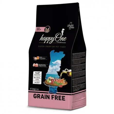 happyOne Mediterraneum – Ração seca sem cereais para gato adulto – Aves – Quantidade: 1 kg