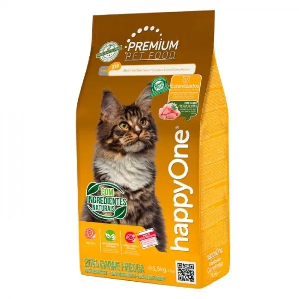 happyOne Premium – Ração seca para gato adulto esterilizado – Aves