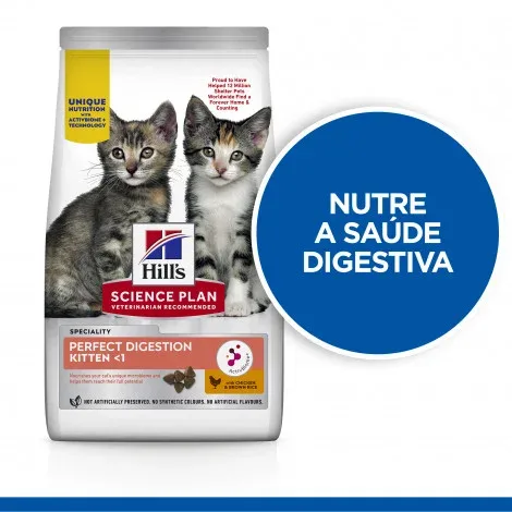 Hill’s Perfect Digestion Kitten – Ração seca para gatinhos – Frango e arroz – Quantidade: 1,5 kg