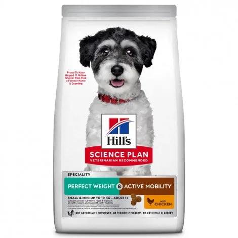 Hill’s Perfect Weight & Active Mobility Small – Ração seca para cão pequeno para controlo do peso e mobilidade – Frango – Quantidade: 6 kg