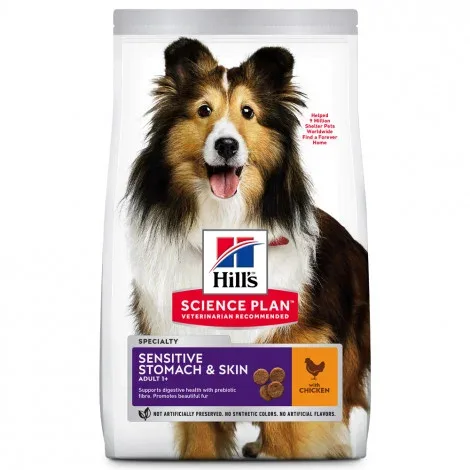 Hill’s Sensitive Stomach & Skin Adult – Ração seca para cão com estômago e pele sensíveis – Frango – Quantidade: 14 kg