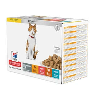 Hill's Young Adult Science Plan Sterilised Carne e Peixe saqueta para gatos - Multipack 12