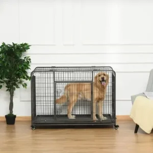 Jaula para cães grandes dobrável de metal com rodas e freios – 125 x 76 x 81 cm