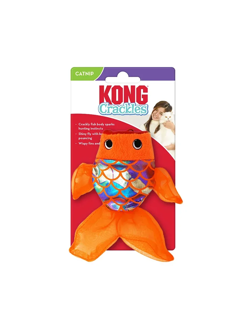 KONG Crackles Gulpz – Peixe com erva-gateira e som crepitante para gatos