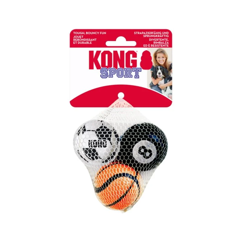 KONG Sport Balls S Pack de 3 Bolas Resistentes 5cm, Cores Sortidas