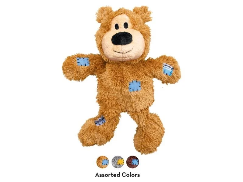 KONG Wild Knots Urso S/M 17cm Peluche com Esqueleto de Corda e Apito para Cães