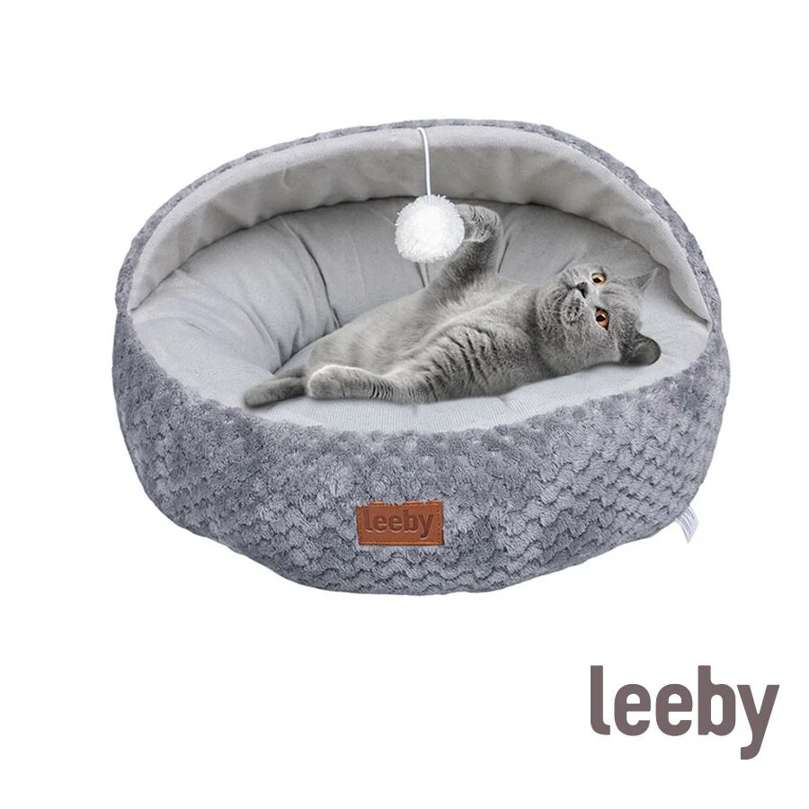 Leeby Alcofa Cinzenta e Branca com Brinquedo para gatos - Image 2