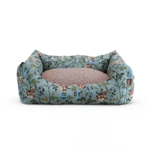 Leeby Alcofa com Capa Amovível Turquesa com Flores para cães