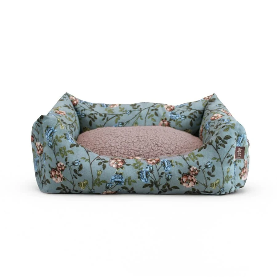 Leeby Alcofa com Capa Amovível Turquesa com Flores para cães