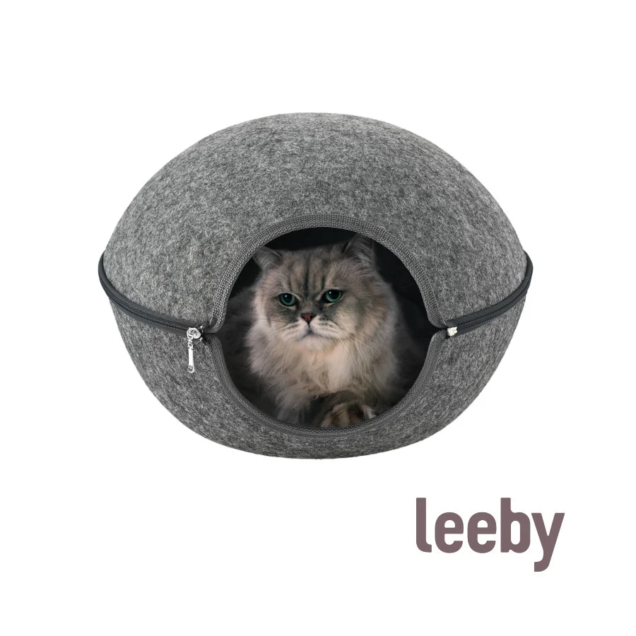Leeby Cama Caverna Feltro Cinzento para gatos - Image 2