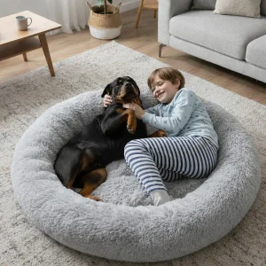 Leeby Cama Donut Anti Stress XXL Cinzenta para pessoas e cães