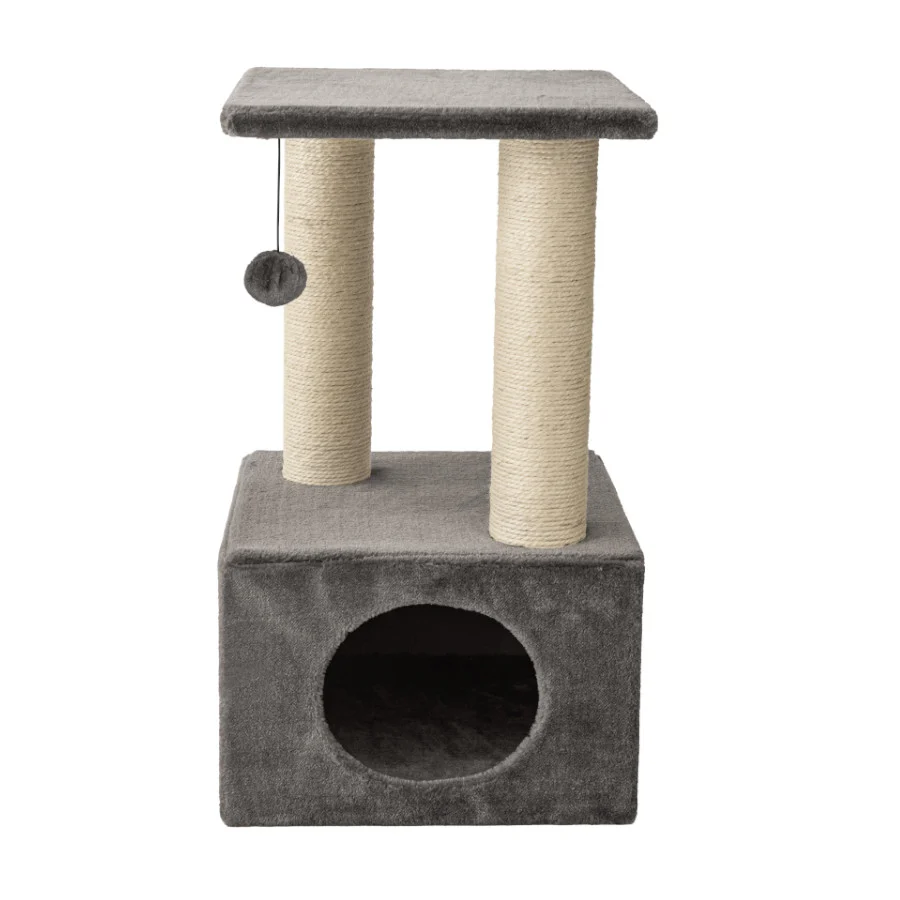 Leeby Colette Scratch arranhador com cama nido e brinquedo cinzento para gatos