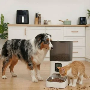 Leeby Comedouro Automático Programável Branco e Cinzento para cães e gatos