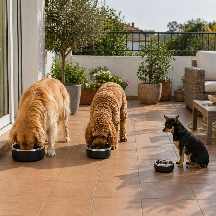 Leeby Comedouro de Parede Dupla em Aço Inoxidável para cães e gatos