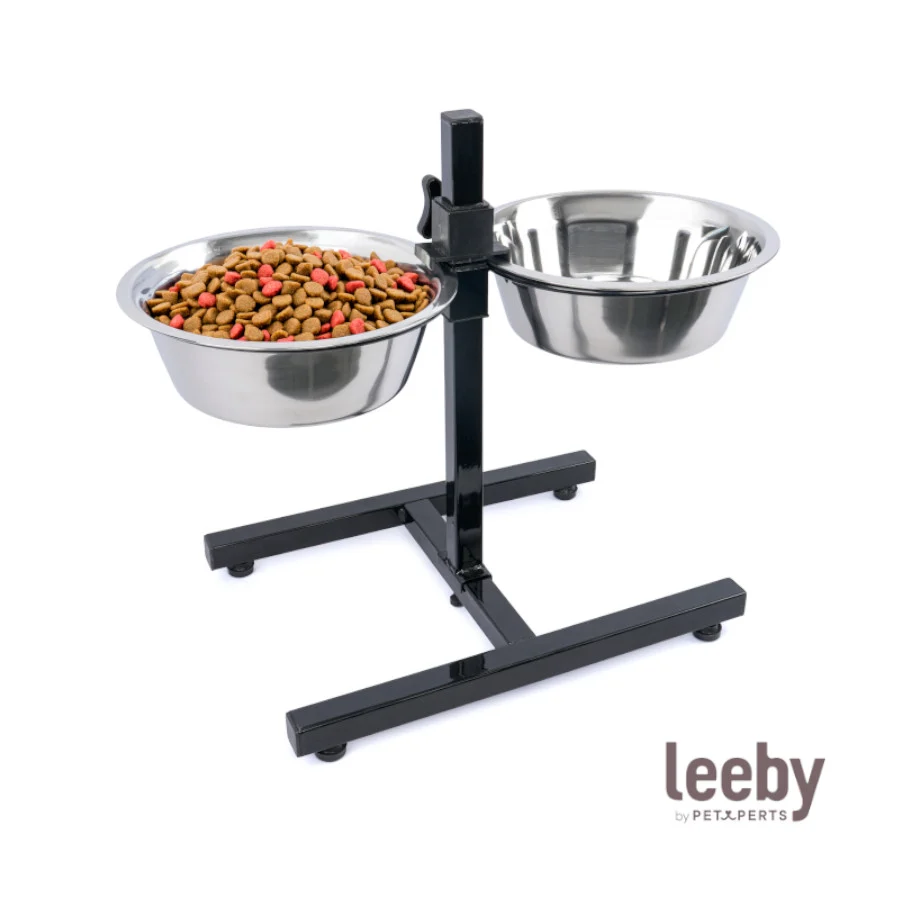 Leeby Comedouro Duplo Ajustável em Aço Inoxidável para cães - Image 2