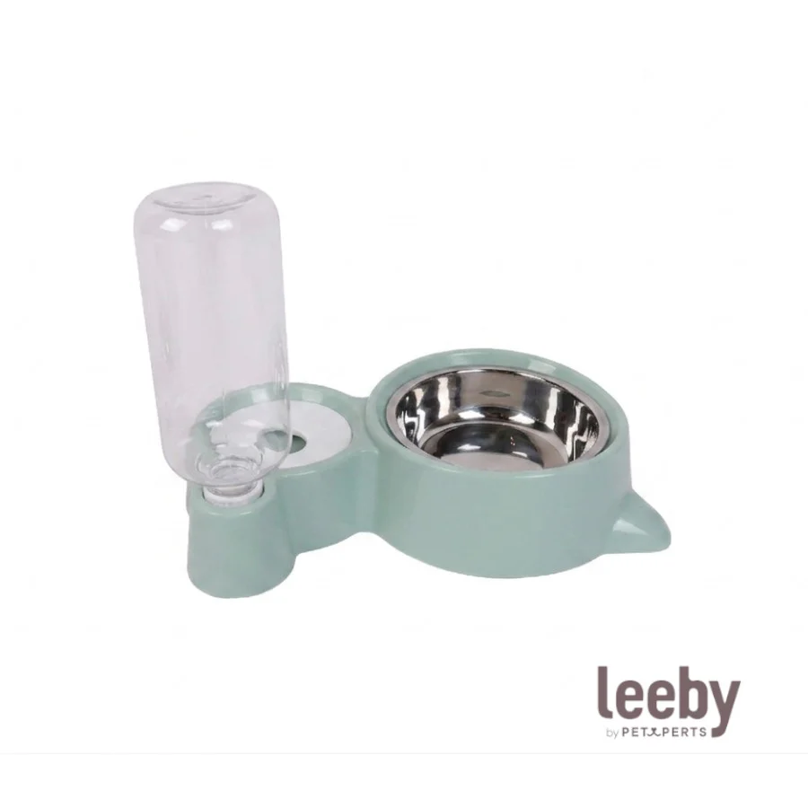 Leeby Comedouro e Dispensador de Água 2 em 1 em Aço Inoxidável Verde para gatos - Image 2