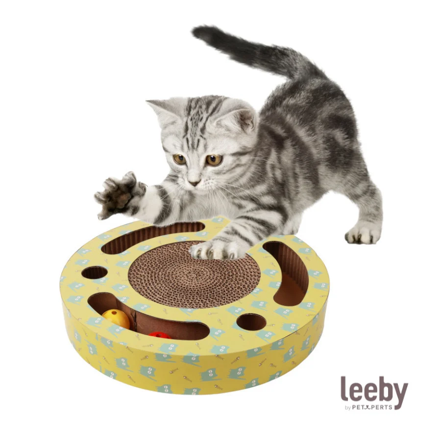 Leeby Pelusa arranhador de cartão com bola e estampado amarelo para gatos - Image 2