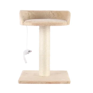 Leeby Tigrou arranhador com cama e brinquedo bege para gatos