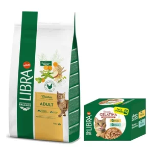 Libra Adult 12 kg ração para gatos + 12 x 85 g comida húmida grátis!