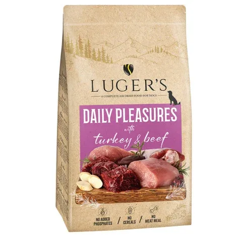 Luger’s Daily Pleasures – Ração seca para cão adulto – Peru e vaca – Quantidade: 9 kg