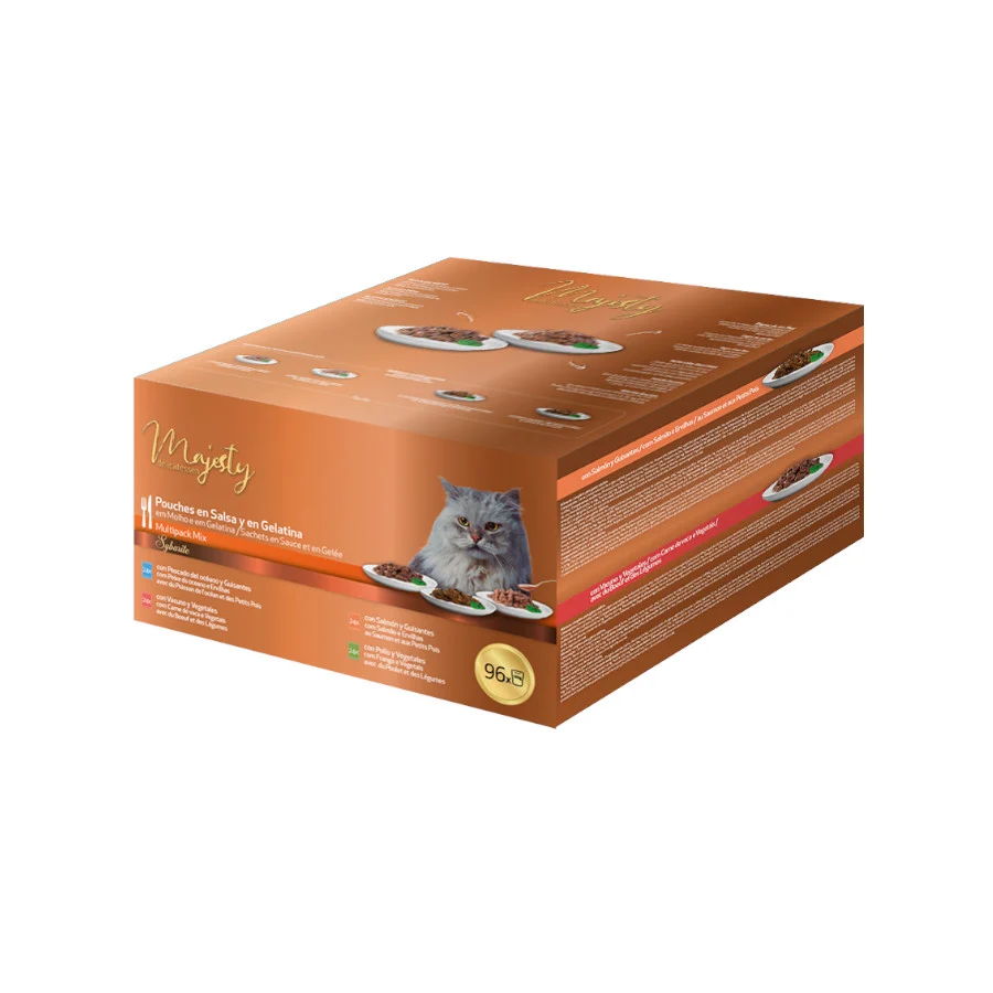 Majesty Multipack Comida húmida de peixe e carne em saquetas para gatos