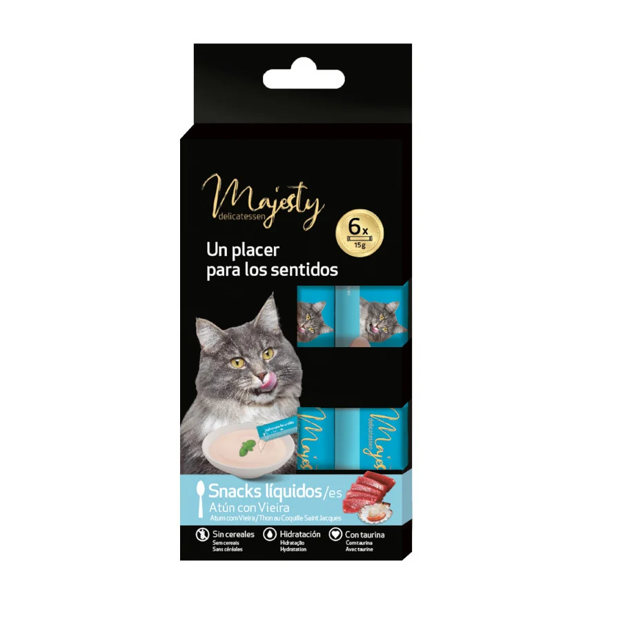 Majesty Snack Líquido de Atum com Vieira para gatos