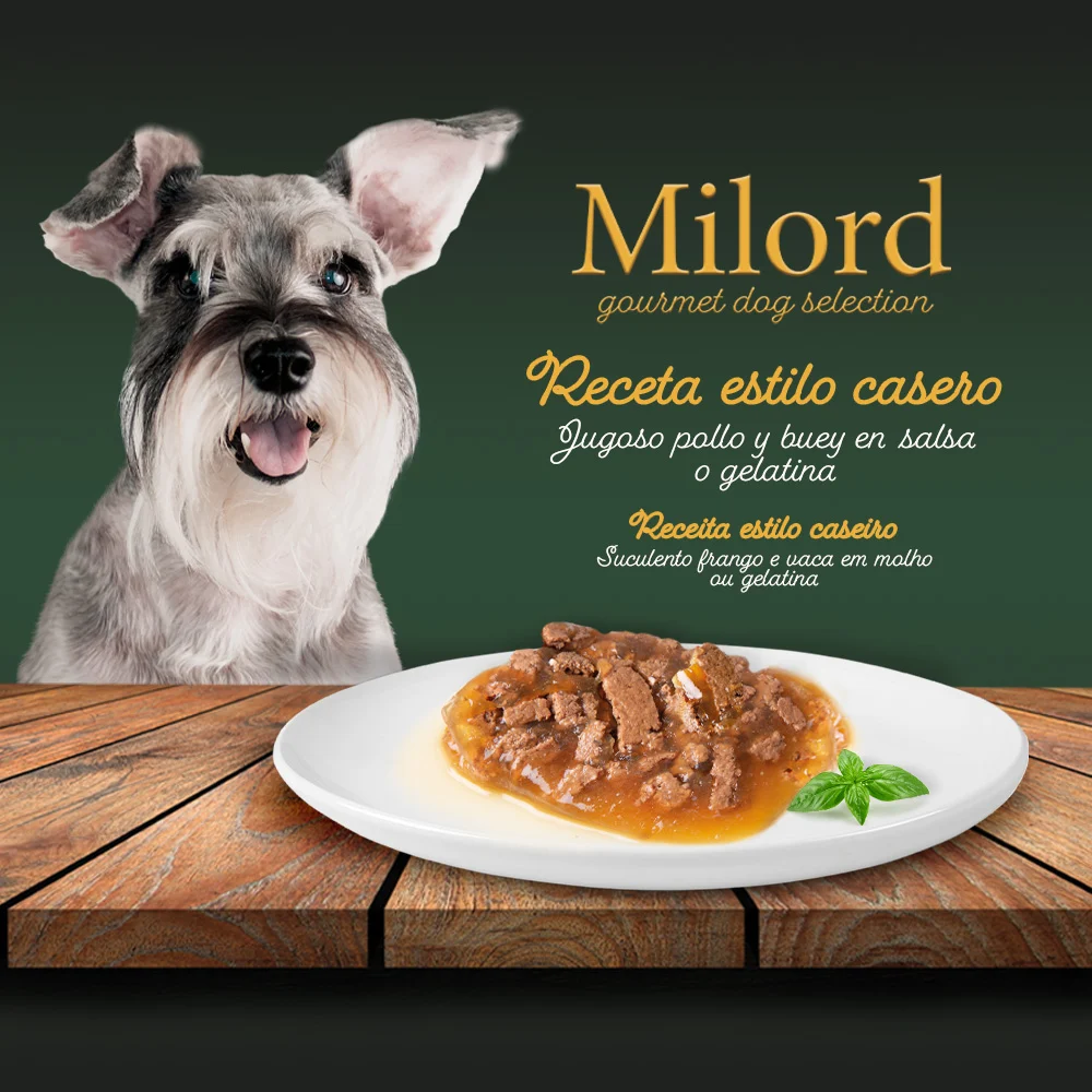 Milord Adult Receita Estilo Caseira em Gelatina com Frango e Boi saquetas para cães - Multipack - Image 2