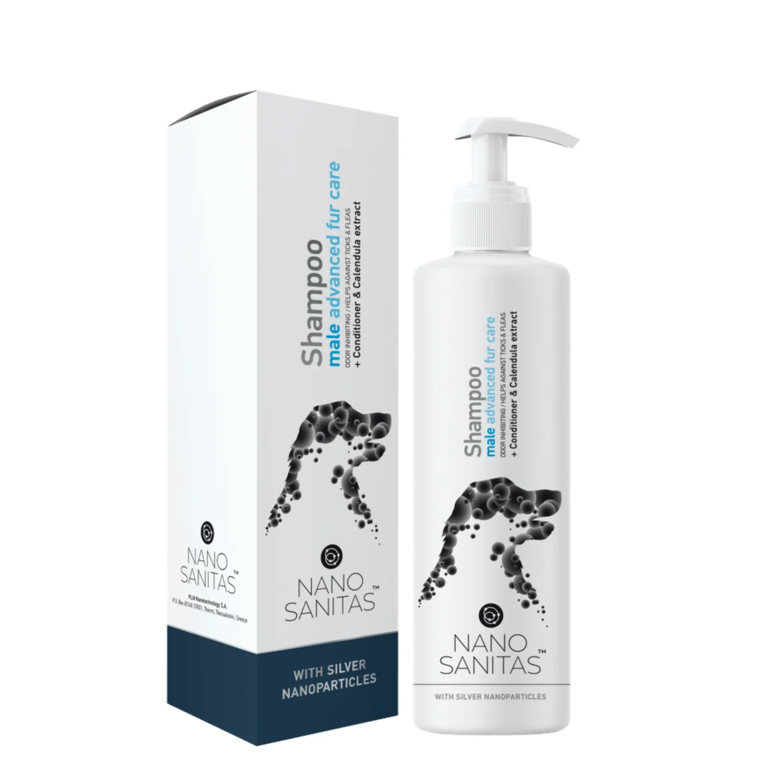 NanoSanitas - Champ么 e Condicionador com nanopart铆culas de prata para machos de pelo longo com antiparasit谩rio 250ml