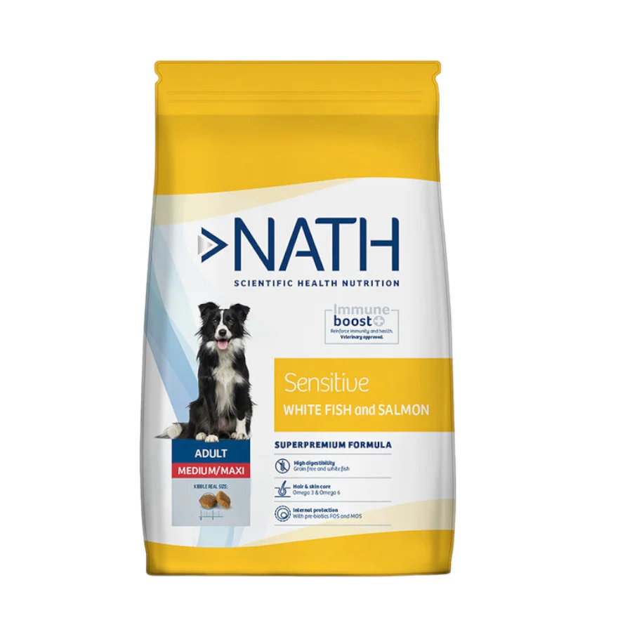 Nath Adult Medium / Maxi Sensitive Peixe Branco e Salmão ração para cães