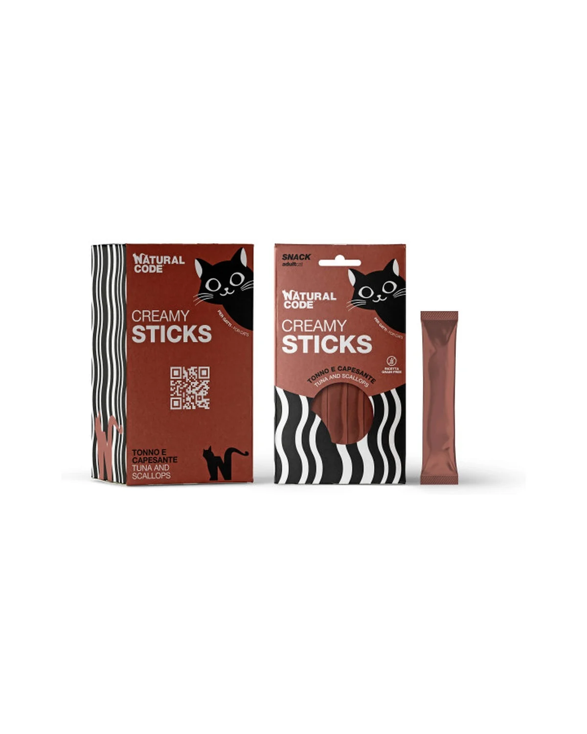 Natural Code Creamy – Snack Cremoso para Gatos – Snack Líquido de Atum e Vieiras para Gato 4 x 14 g