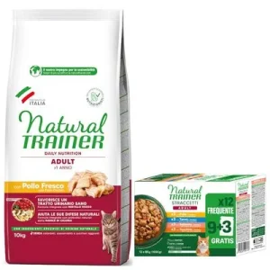 Natural Trainer 10 kg ração + 12 x 85 g Pack misto tiras em molho grátis!