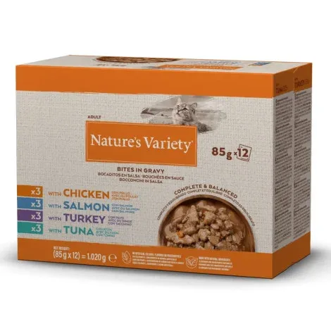 Nature’s Variety – Alimento em molho para gato adulto – Pack de frango, salmão, peru e atum – Quantidade: Multipack 12