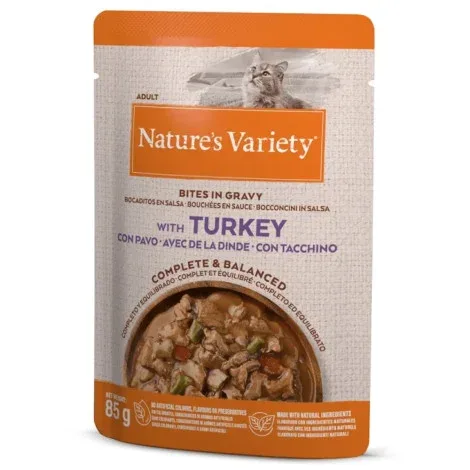 Nature’s Variety Bites in Gravy – Alimento húmido para gato adulto – Peru – Quantidade: 85 g