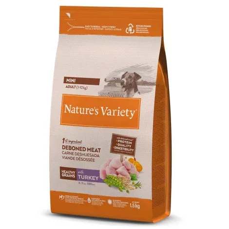 Nature’s Variety Healthy Grains Mini adulto – Ração seca para cão adulto de porte pequeno – Peru – Quantidade: 1,5 kg