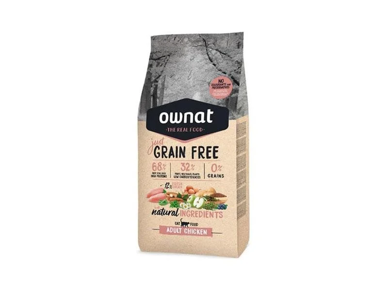 OWNAT Just Grain Free Adult Chicken – Ração seca sem cereais para gato adulto – Frango
