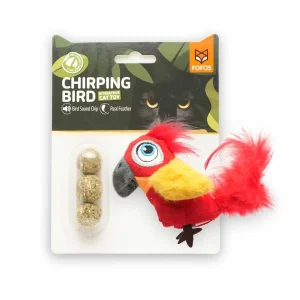 Papagaio vermelho com som e catnip - FOFOS