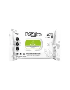PetShine Toalhitas Húmidas Aloe Vera 40 Unidades – Higiene para Cães e Gatos