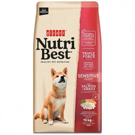 Picart Nutribest Puppy Sensitive – Ração seca para cachorro com sensibilidades – Salmão e arroz – Quantidade: 15 kg